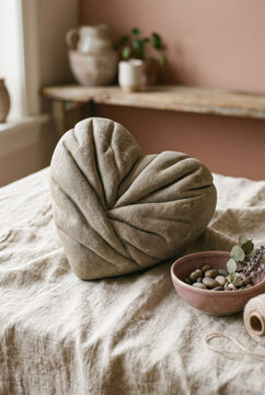 Folded towel shaped like a leaf on bed for calm spa hospitality.generative AI
