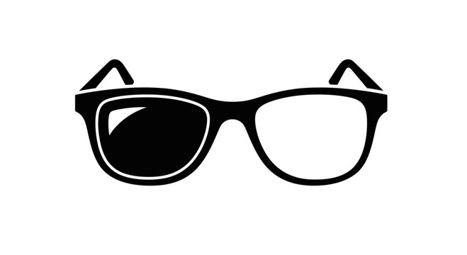 Stylish black frame glasses with one lens dark and the other clear, isolated on white background
