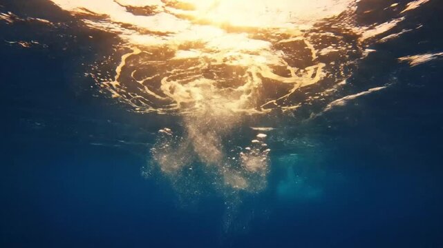 4k serene underwater cinematic shot ocean surface
majestic golden god-rays piercing through waves.