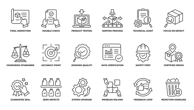 Quality Control Icon Pack Line Art Vector Illustration Editable
