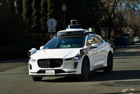 Waymo Driverless Jaguar I-PACE EV Robotaxi Operating in Silicon Valley California