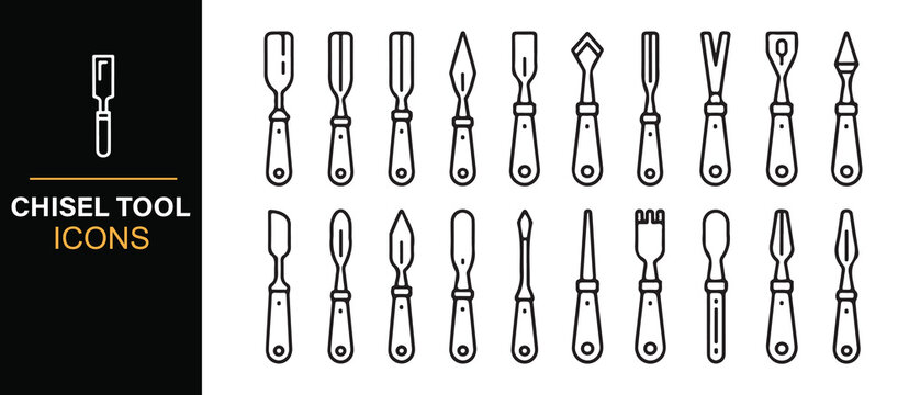 Professional Carpenter Workshop Chisel Icon Set