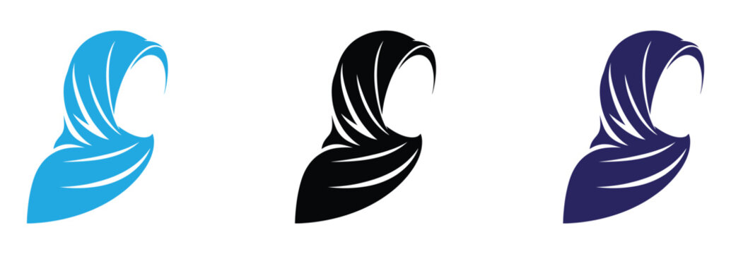 Muslim woman wearing a hijab icon set for diversity inclusion and cultural identity graphic design. Detailed hijab portrait silhouette of woman for modern islamic icon.