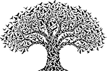 Fototapeta premium Conceptual Tree Illustration Formed by Hundreds of Flying Bird Silhouettes 