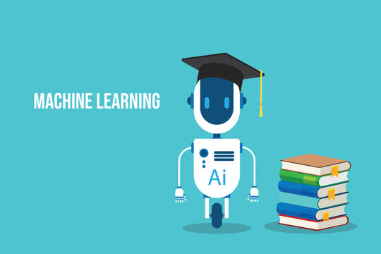 Artificial Intelligence Learning Assistant Robot Studying Books Education Technology Concept
