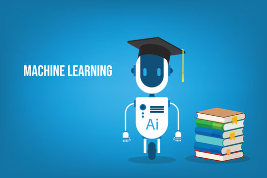 Artificial Intelligence Learning Assistant Robot Studying Books Education Technology Concept