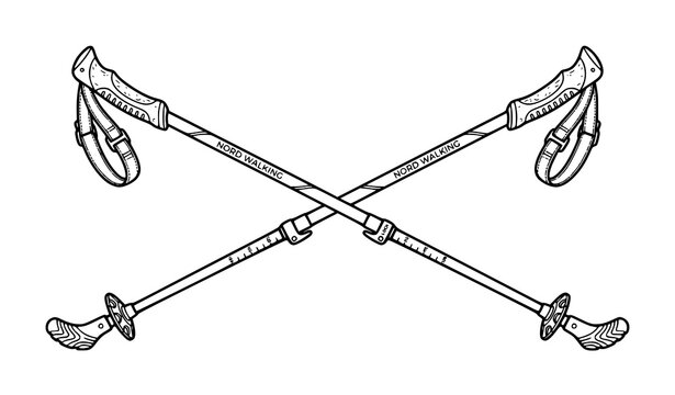 Nordic Walking Sticks and Trekking Pole Icon Set: Minimalist Vector Illustrations of Hiking Poles, Trail Walking Gear, and Outdoor Fitness Equipment Symbols
