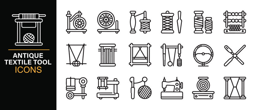 Monochrome Antique Furniture and Craft Tool Icons Collection