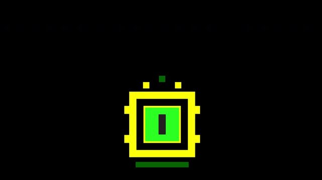 Retro 8-Bit Pixel Art Energy Core Docking Animation Loop on Black Background