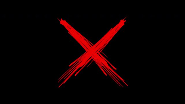 Red x mark hand drawn animation, grunge cross symbol overlay for motion