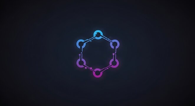 Abstract Neon Glowing Hexagonal Molecular Structure on Dark Background.