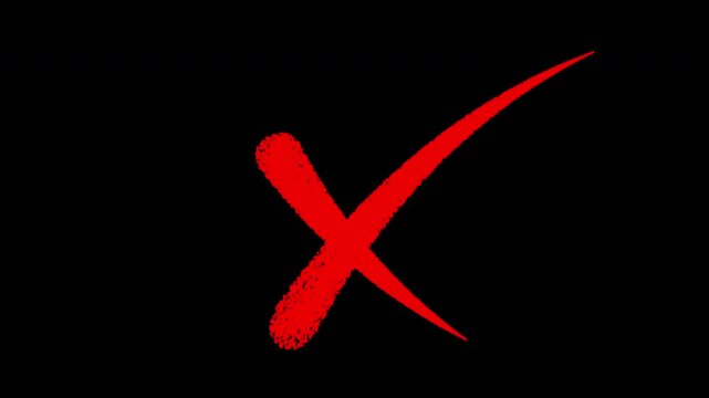 Hand-drawn red x mark animation on black background, for error and, rejection concepts