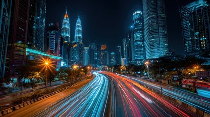 Fototapeta premium Cityscape with light trails at night
