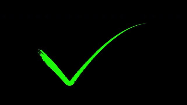 Animated green check mark hand-drawn brush stroke overlay on transparent background