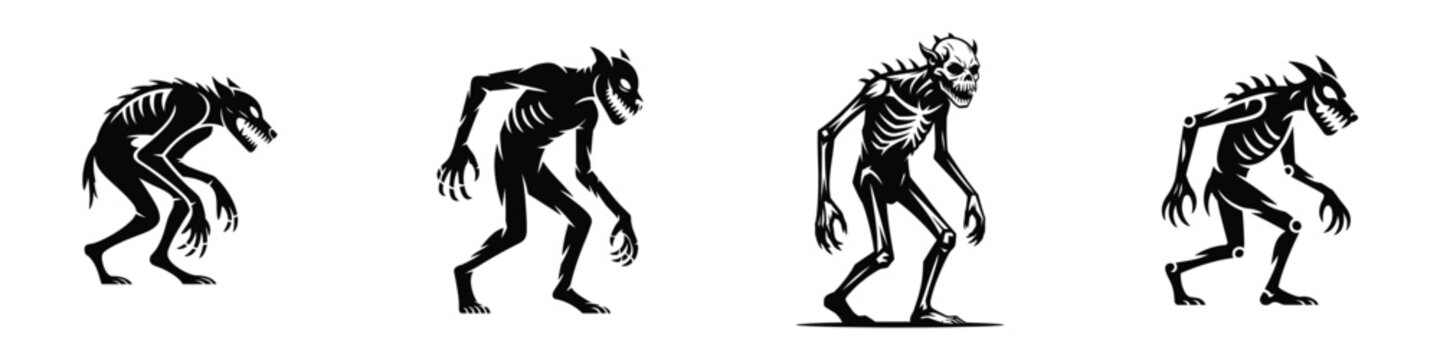 Skinwalker &ndash; Mythical Shapeshifter Monster Silhouette Vector, Dark Horror Creature Illustration, Native Legend Inspired Beast, Supernatural Transformation, and Creepy Gothic Art Design
