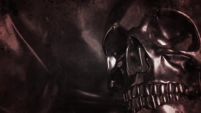 Dark Skull Grunge Background Loop with Copy Space &ndash; Horror Crime Metal VJ Visual