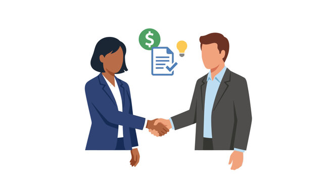 Professional business people shaking hands to finalize a successful corporate deal involving financial planning and innovative new creative project ideas