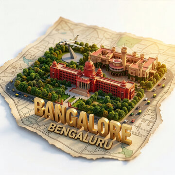 3D imap illustration of Bangalore, Karnataka, India