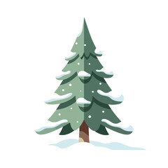 Fototapeta premium Snow Covered Green Christmas Tree Illustration.