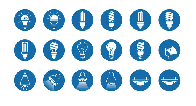 Vector set of light bulb icons and modern energy saving lamp symbols