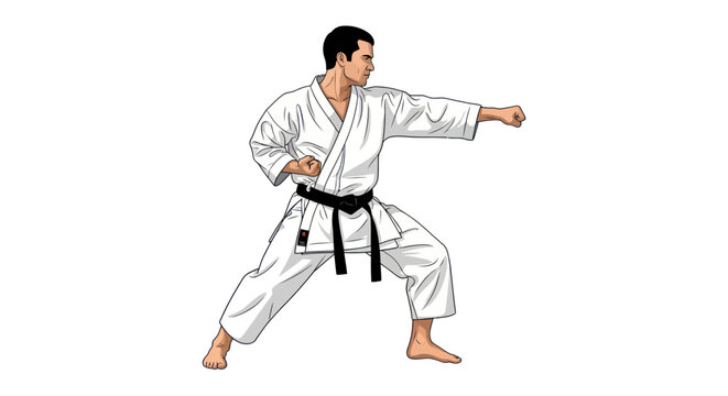 Karate martial artist performing a punch in a white gi.