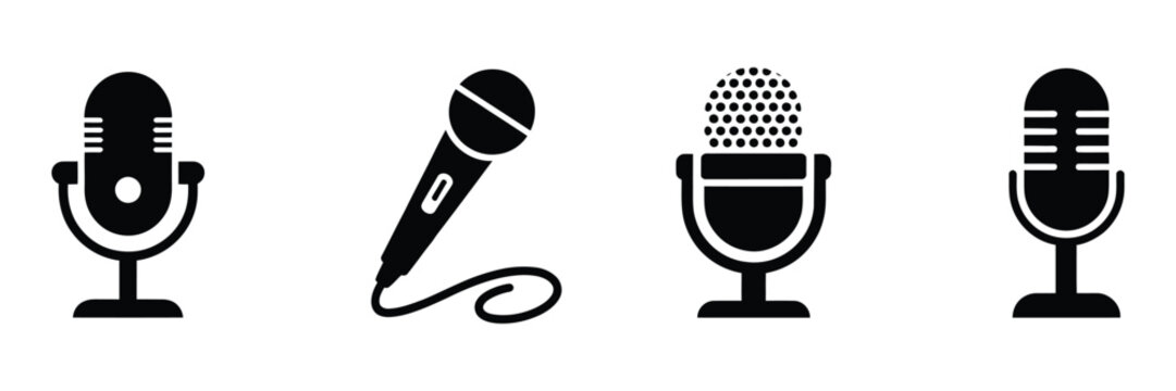 Microphone variant microphone karaoke mic podcast microphone vector illustration set for audio recording, broadcasting, and music concepts