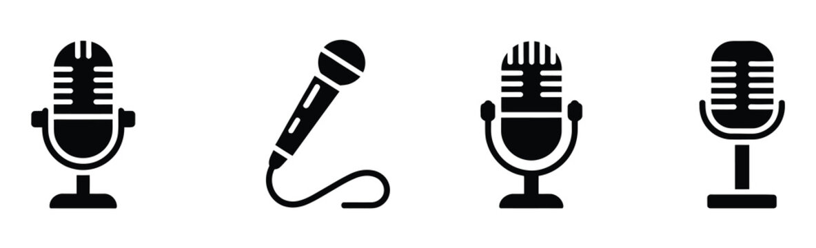 Microphone variant microphone vector illustration featuring karaoke mic and podcast microphone icons for studio recording and communication design
