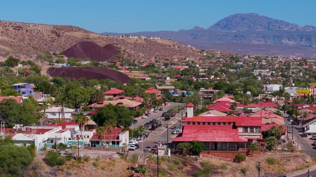 View Santa Rosalia Museum from above, showcasing its mining history, French architecture, and landscape in Baja California Sur, Mexico.