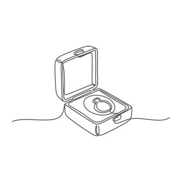 Single line drawing of a closed engagement ring box representing love commitment and luxury wedding jewelry concepts