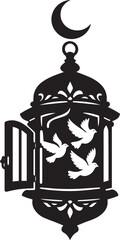 Black lantern with birds and crescent moon Vector © Thanni