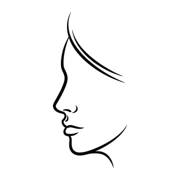 Elegant female profile silhouette line art portrait of woman face isolated on white background for beauty and wellness branding