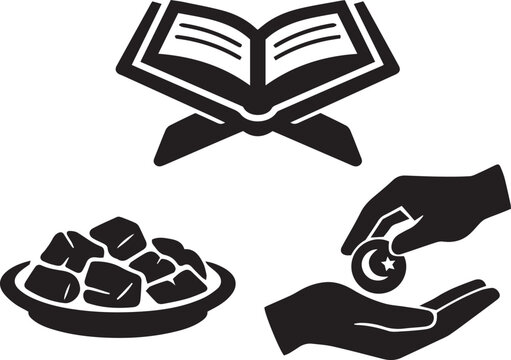 Ramadan icons with book, dates and coin Vector