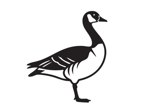 Canada goose standing silhouette vector illustration in black and white minimalist style.