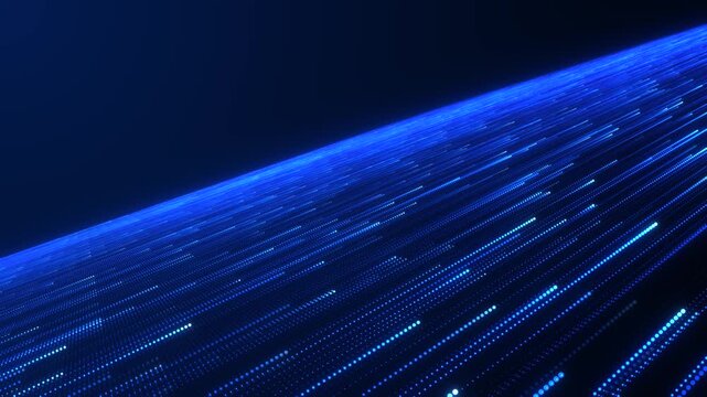 Abstract futuristic data flow with neon light streaks in a dark digital space. Concept of AI, big data analytics, neural networks, high-speed computing, and advanced cyber technology.