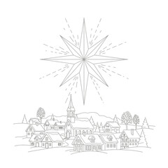 Fototapeta premium Christmas Star Landscape Line Art 