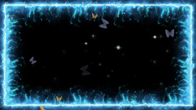 Glowing neon frame with starry space background
