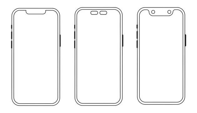 Three blank smartphone screens front view minimal design mockup