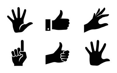 Obraz premium Hand Gestures Icons, Thumbs Up, Open Palm, Pinching Fingers, Number One, Vector Set