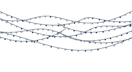 Hand drawn navy and white string lights border decoration © Supar