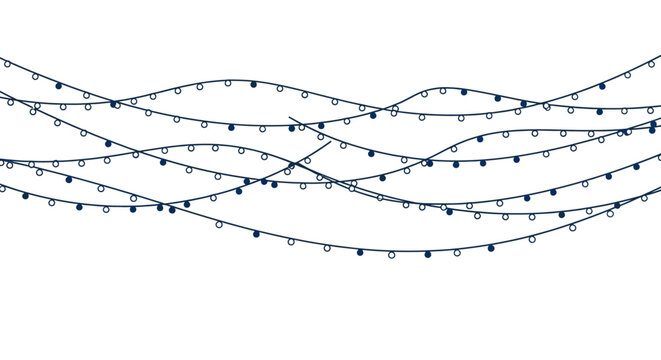 Hand drawn navy and white string lights border decoration
