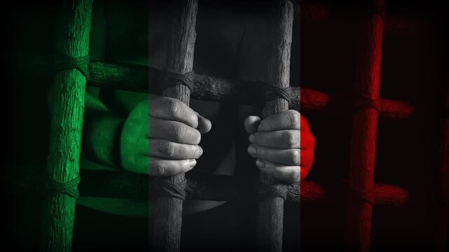 Italy Flag And Prisoner, Press Freedom Concept
