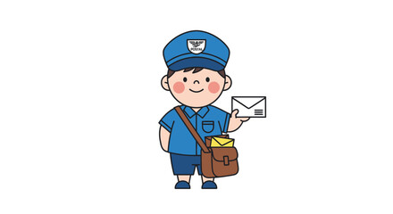 Fototapeta premium Smiling Mailman Holding Envelope Uniform.