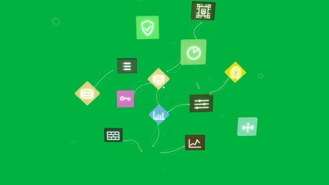 Green slider tile sparking core linking with vines, fading to show network on transparent backdrop