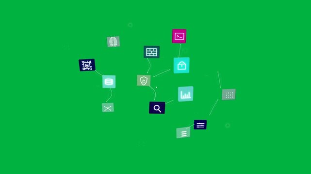 On load icons clustering, linking, pulsing, dispersing, visualizing network on transparent canvas