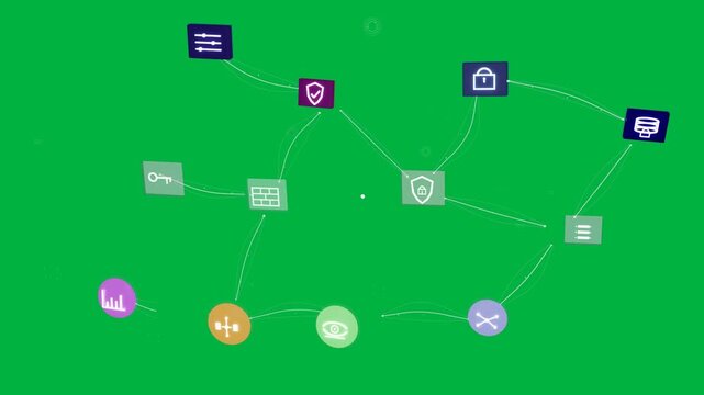 White dots appearing sparking icon network assembling dots traversing showing workflow on clear bg