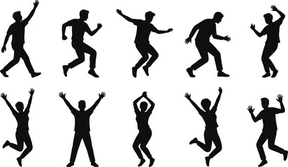 Dynamic Dancing People Silhouette Set Featuring Energetic Men and Women in Celebration and Party Action Poses Collection © boishakhisarker