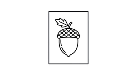 Minimalist line art illustration of an acorn with an oak leaf in a frame © set