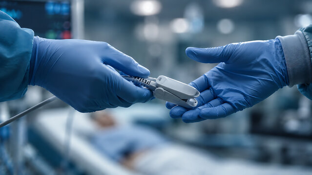 Close Up of Medical Staff Passing Sterile Instrument During Clinical Procedure in Hospital Environment