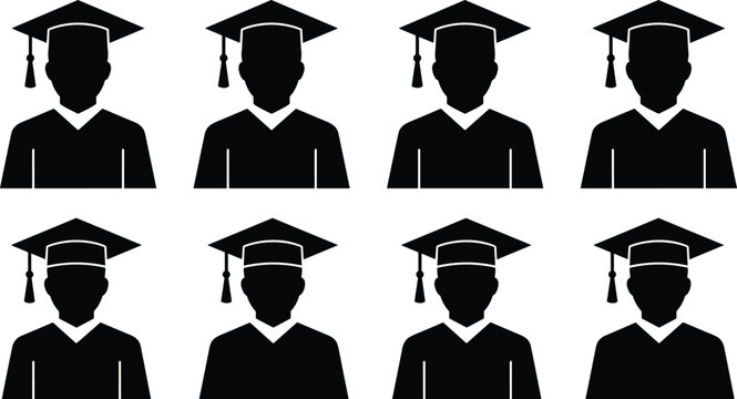 Graduate Student Avatar Silhouette Collection Featuring Academic Caps and Formal Education Portrait Icons for University and College Design