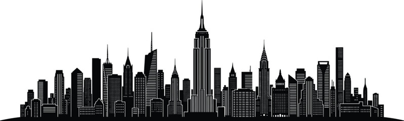Fototapeta premium Modern Urban Skyline Silhouette Featuring Downtown Skyscrapers and Metropolitan City Buildings for Travel and Business Design Projects